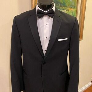 Black Tuxedo Jacket Satin Peak Lapel Formal Blazer Mens 44XL